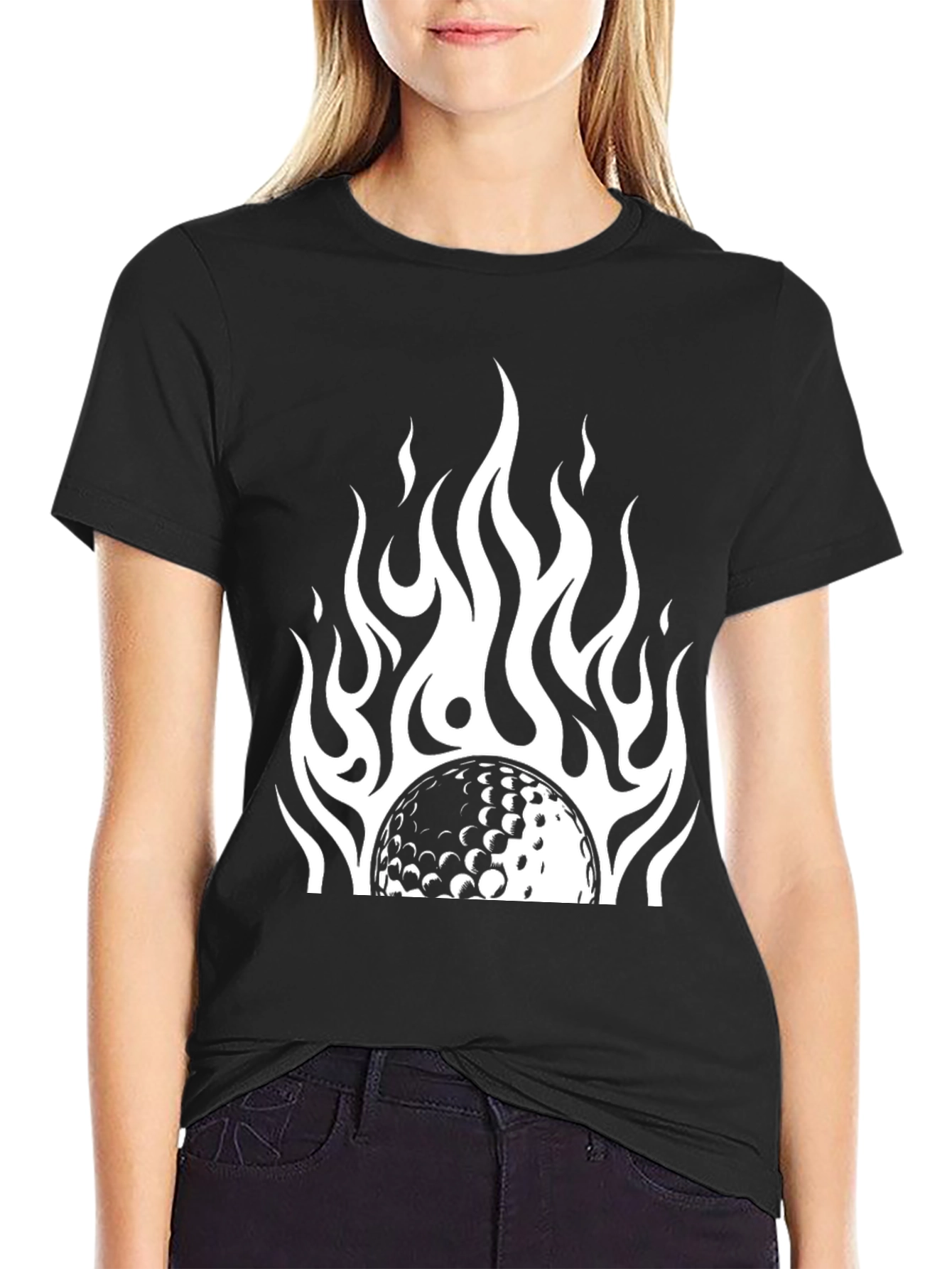 Flaming Golf Ball Black Tee - Stylish & Unique