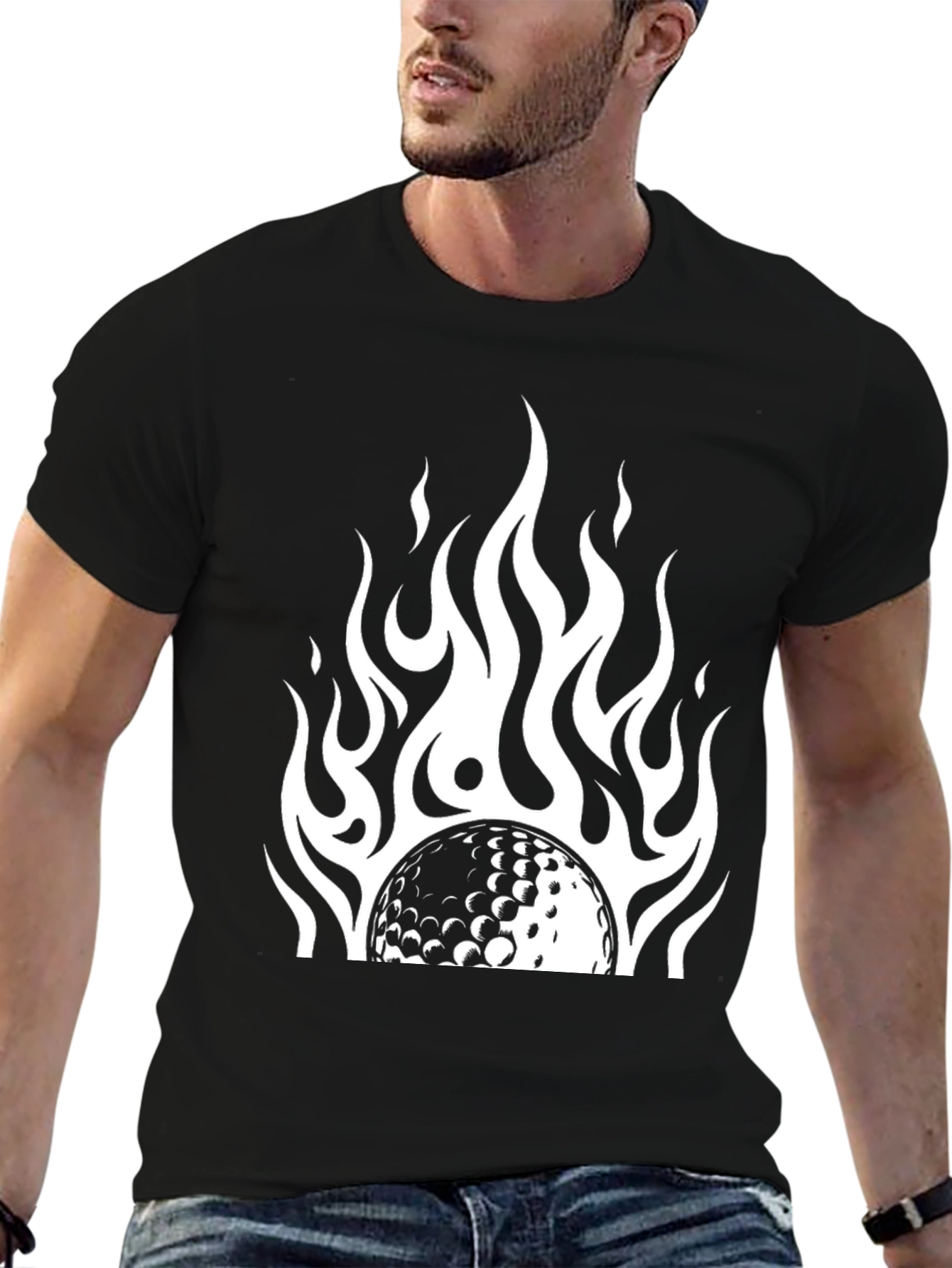 Flaming Golf Ball Black Tee - Stylish & Unique