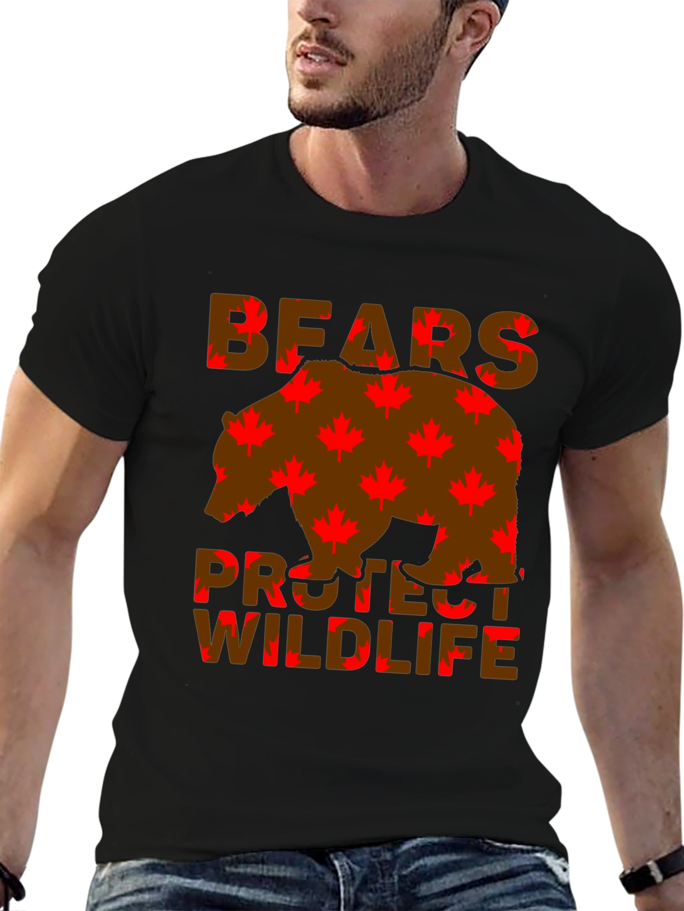 Bears Protect Wildlife Maple Leaf T-Shirt