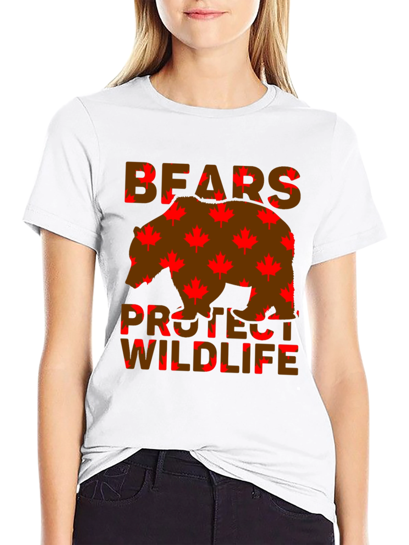 Bears Protect Wildlife Maple Leaf T-Shirt
