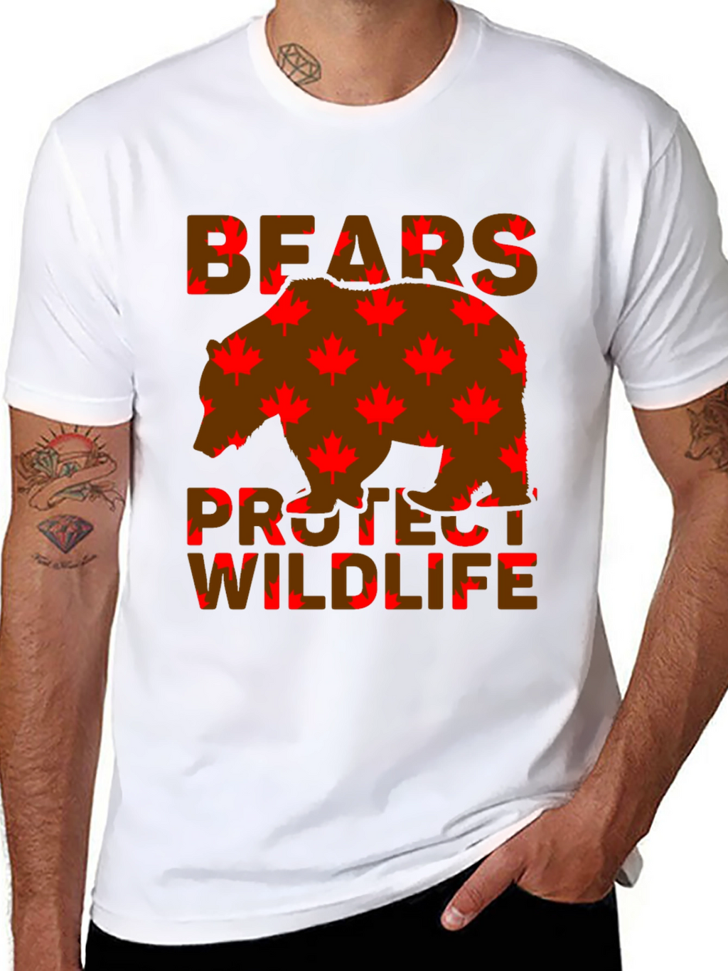 Bears Protect Wildlife Maple Leaf T-Shirt