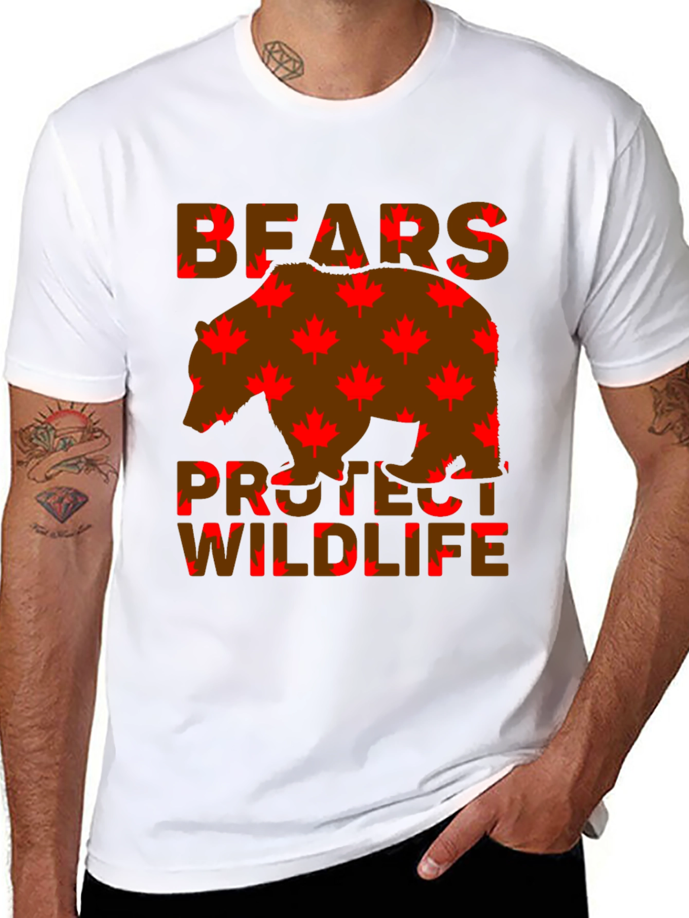 Bears Protect Wildlife Maple Leaf T-Shirt