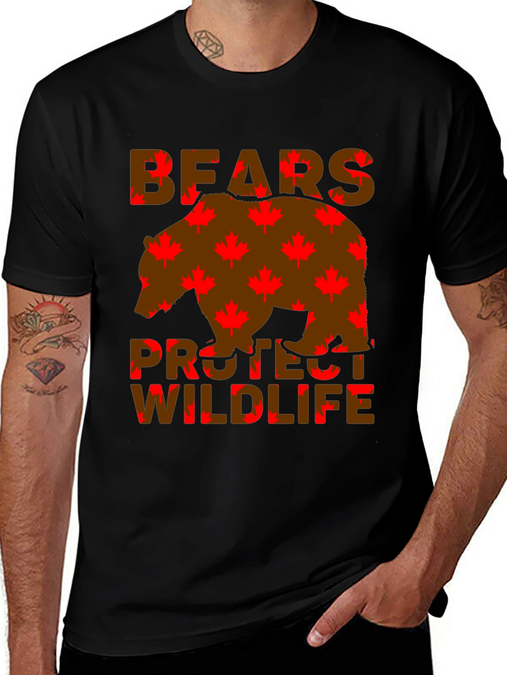 Bears Protect Wildlife Maple Leaf T-Shirt