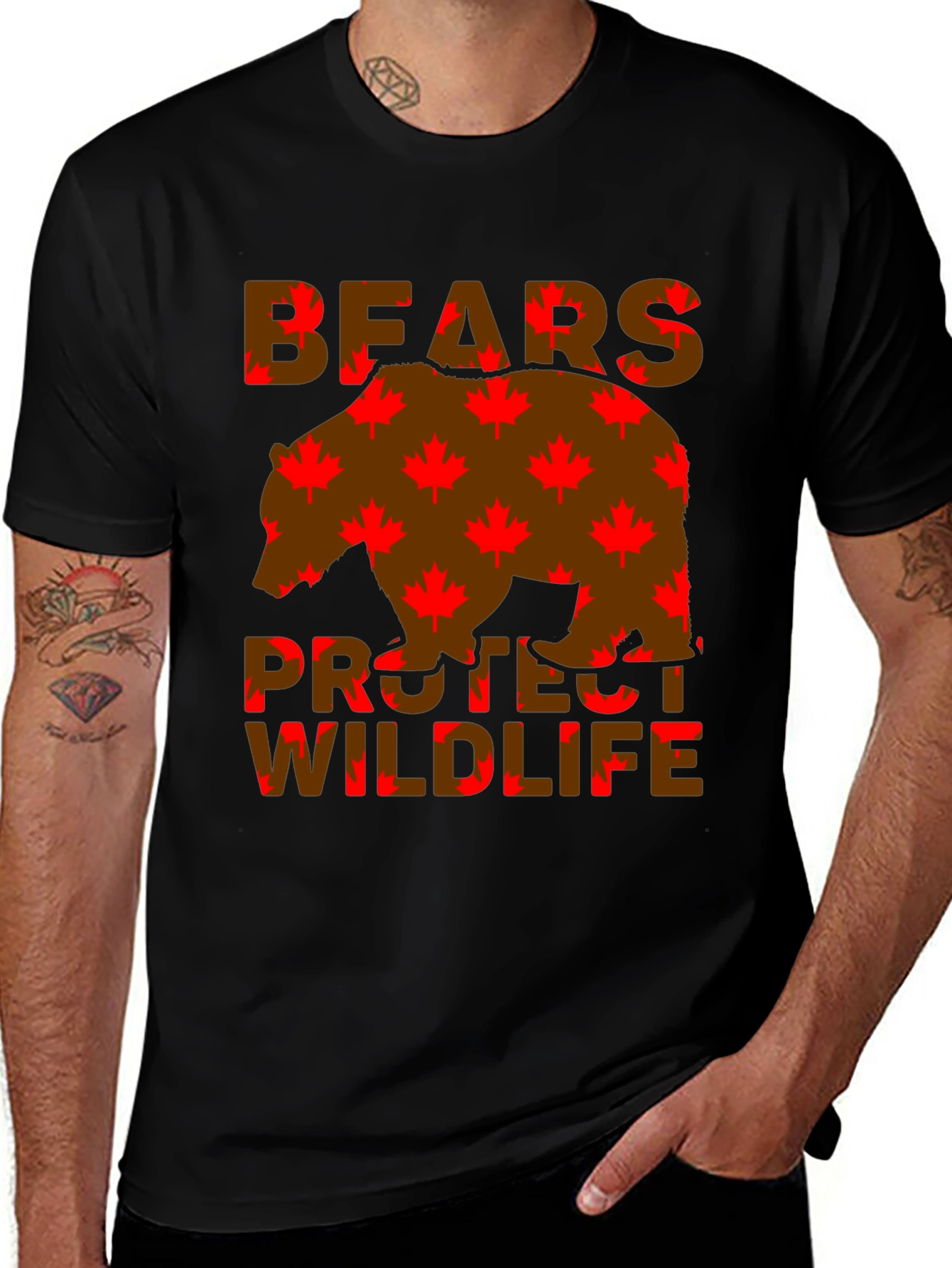 Bears Protect Wildlife Maple Leaf T-Shirt