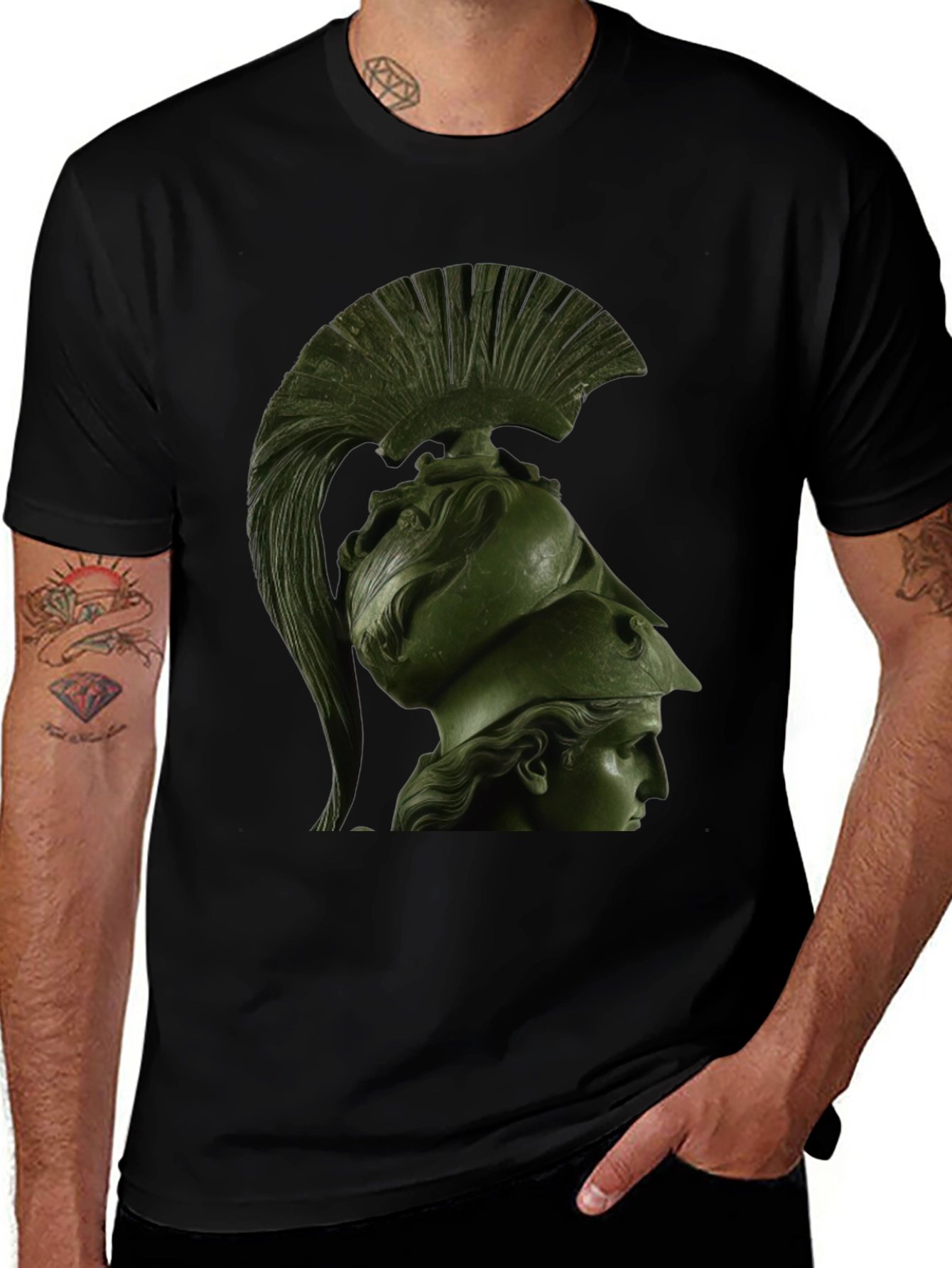 Spartan Helmet Graphic Tee - Black Cotton T-Shirt