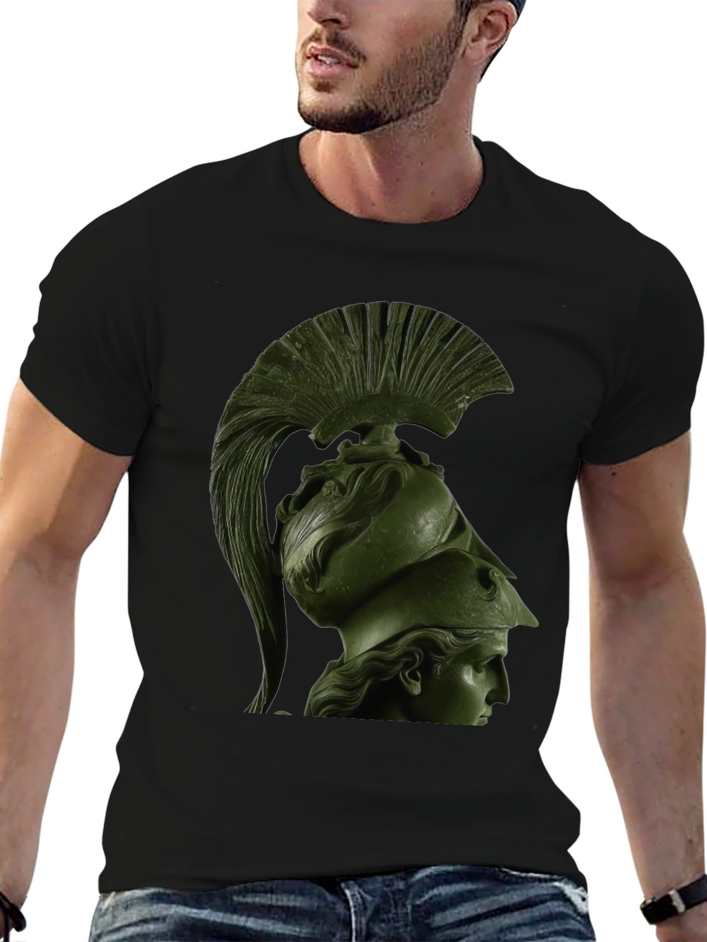 Spartan Helmet Graphic Tee - Black Cotton T-Shirt