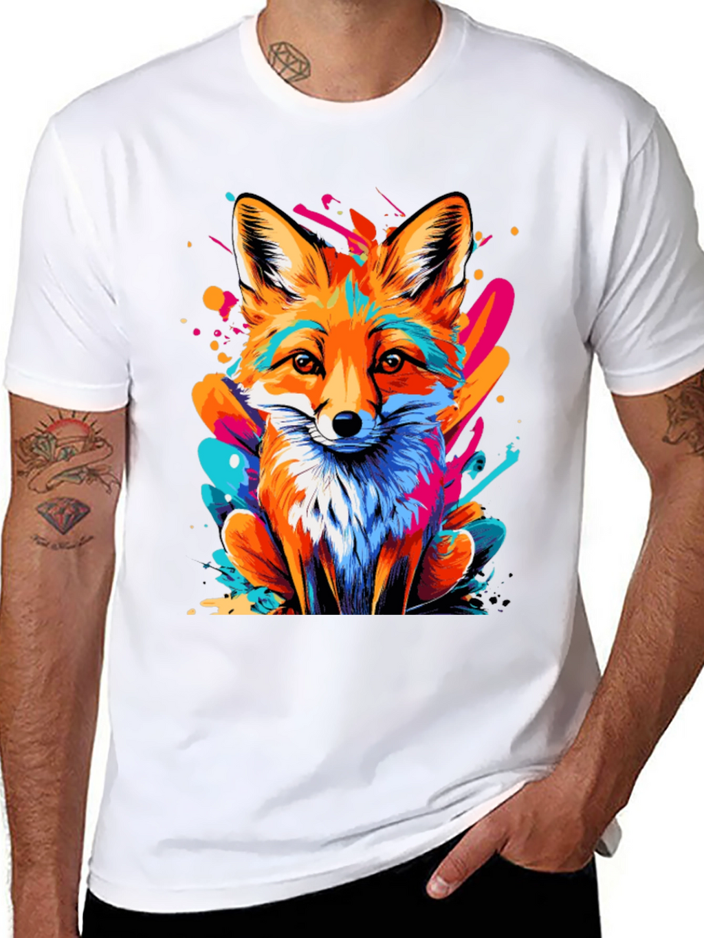 Vivid Fox Graphic Tee - Stylish Crew Neck Top