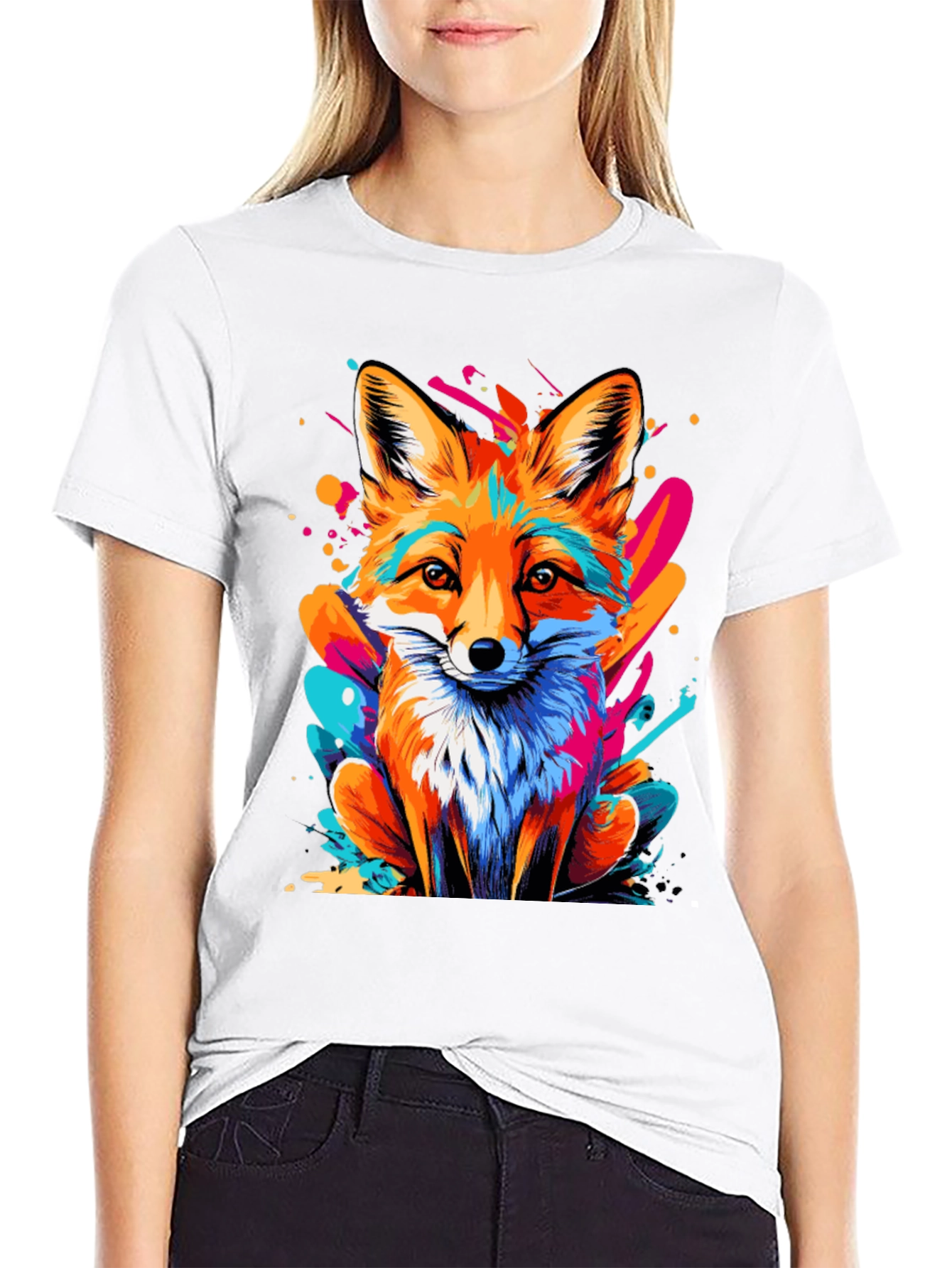 Vivid Fox Graphic Tee - Stylish Crew Neck Top