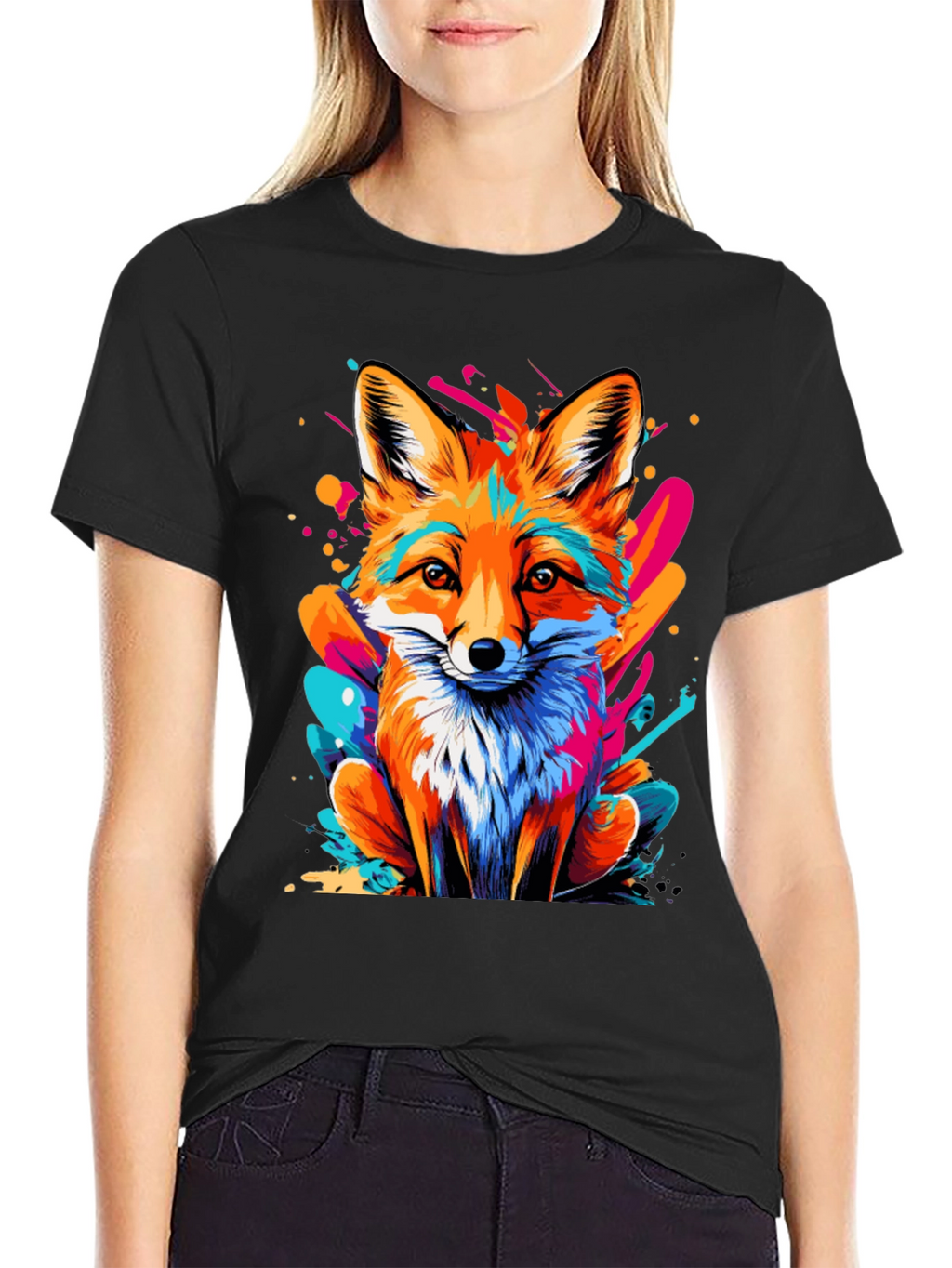 Vivid Fox Graphic Tee - Stylish Crew Neck Top