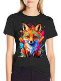 Vivid Fox Graphic Tee - Stylish Crew Neck Top