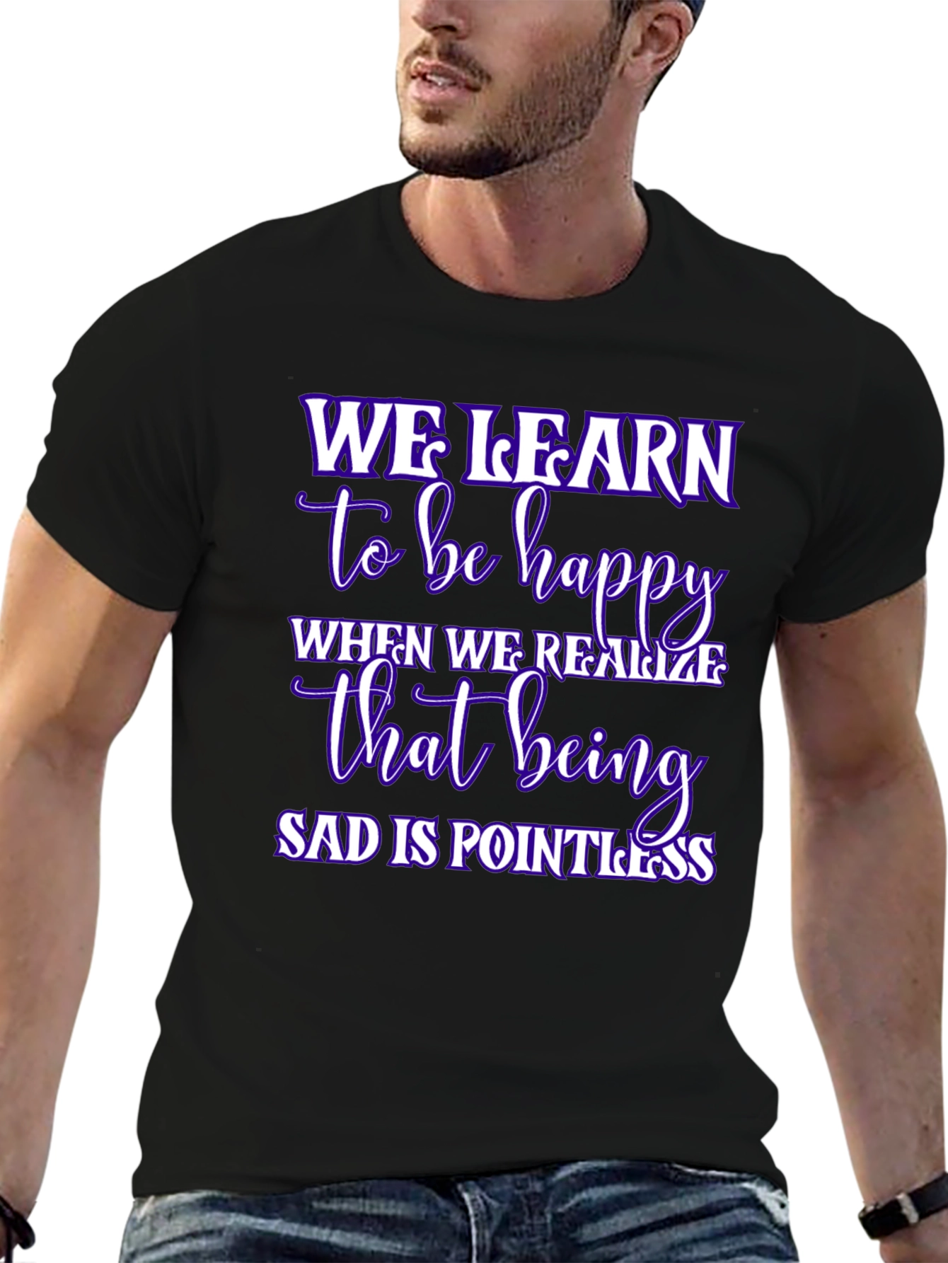 Inspirational We Learn Graphic Black T-Shirt