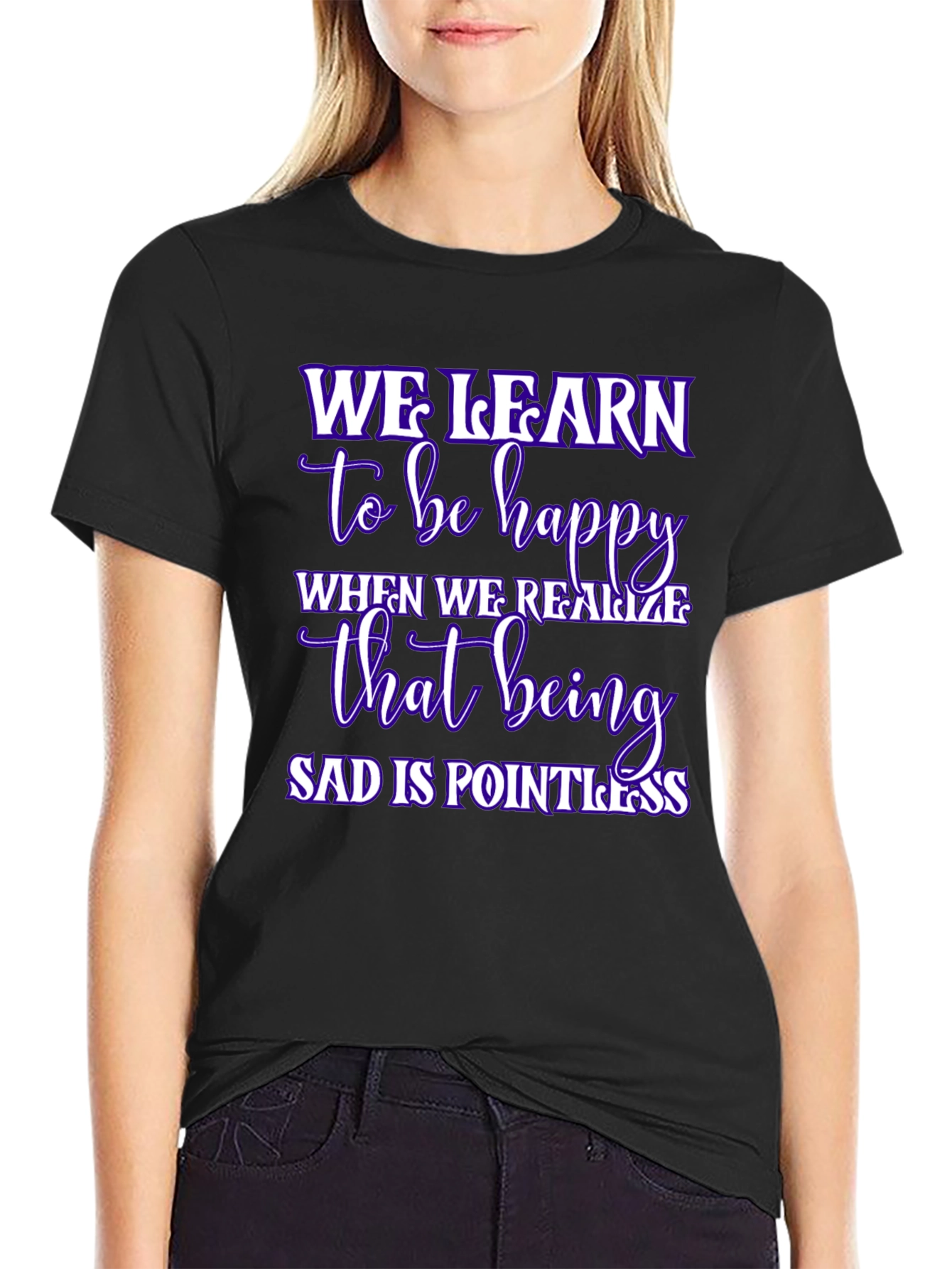 Inspirational We Learn Graphic Black T-Shirt