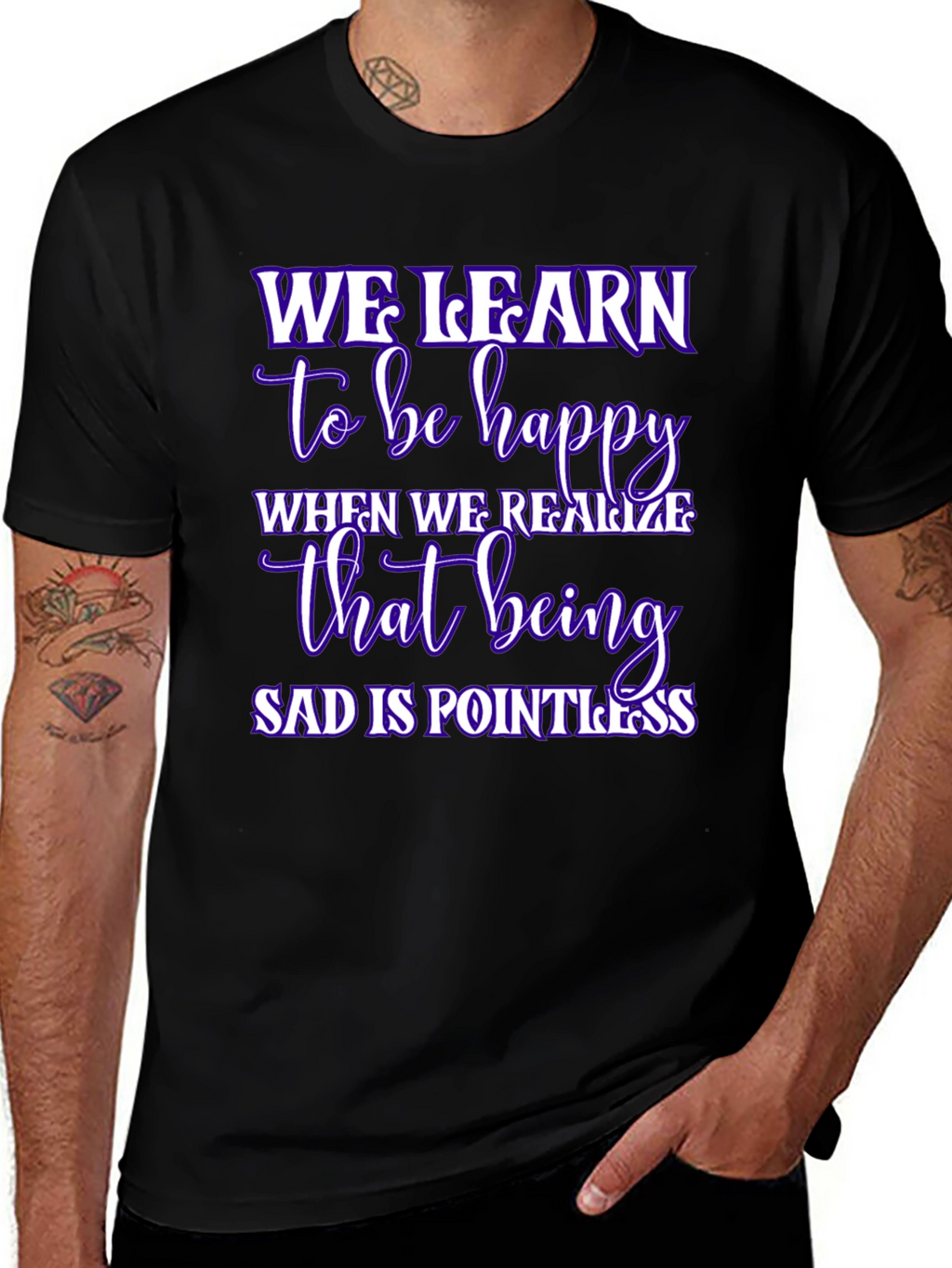 Inspirational We Learn Graphic Black T-Shirt