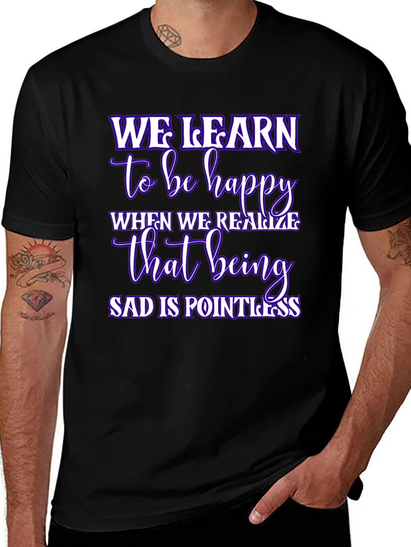 Inspirational We Learn Graphic Black T-Shirt