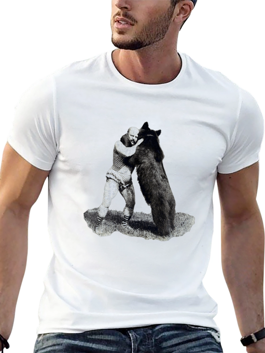 Man vs Bear Graphic T-Shirt - Black