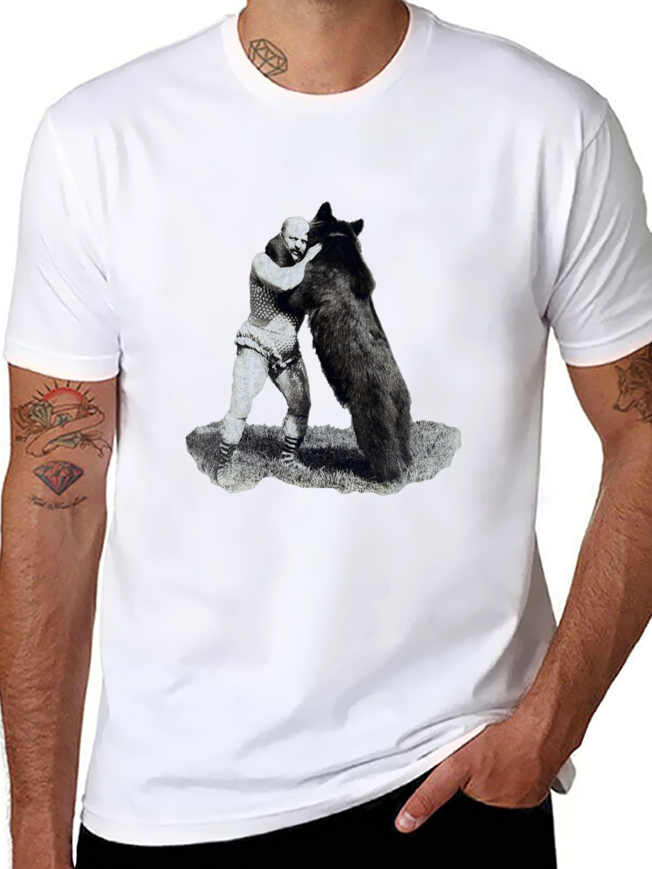 Man vs Bear Graphic T-Shirt - Black