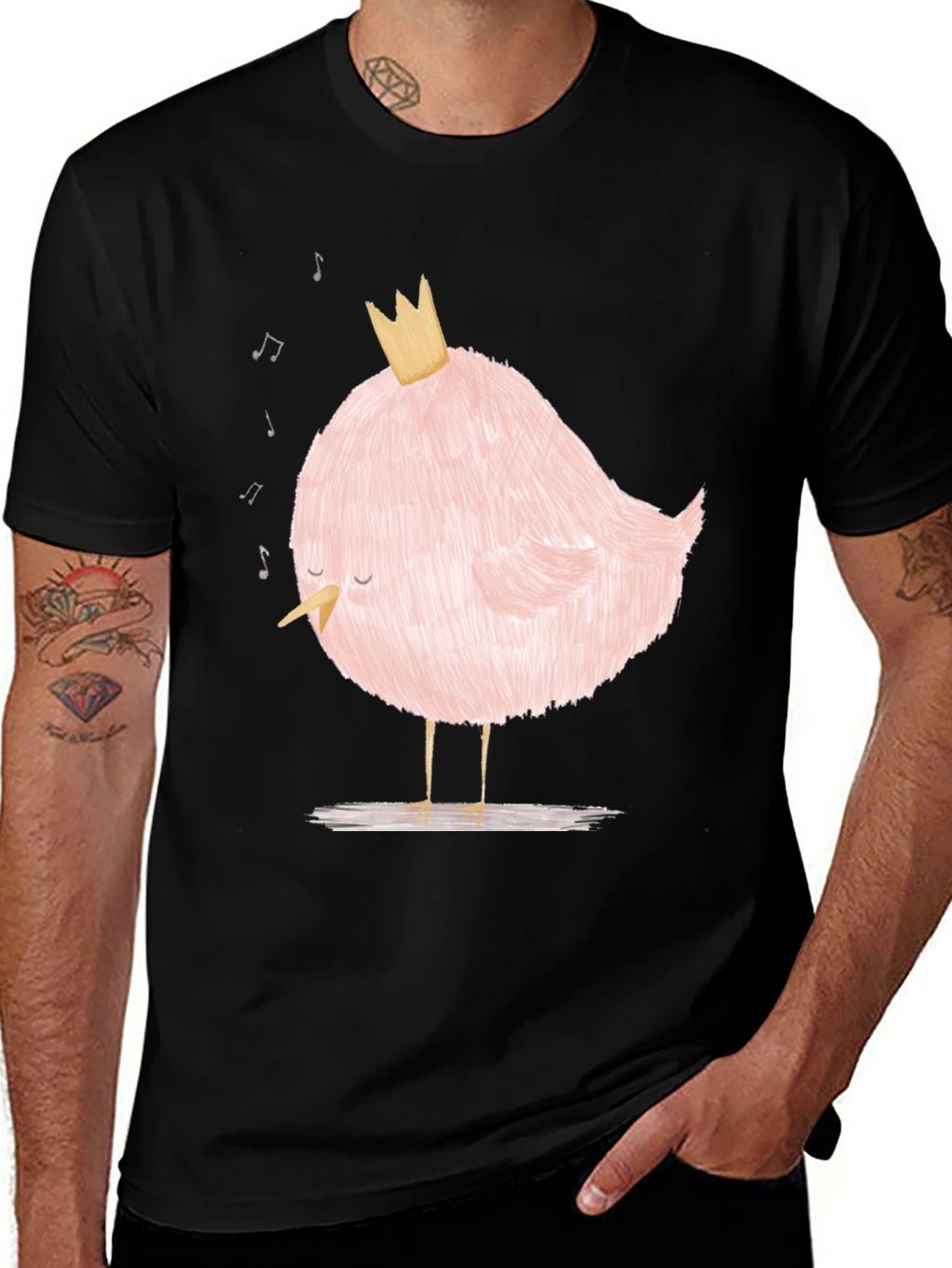 Pink Bird with Crown Graphic T-Shirt