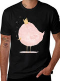 Pink Bird with Crown Graphic T-Shirt