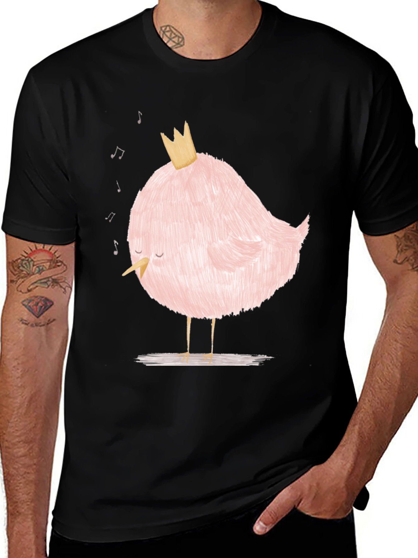 Pink Bird with Crown Graphic T-Shirt