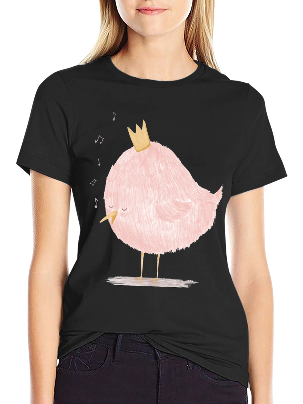 Pink Bird with Crown Graphic T-Shirt