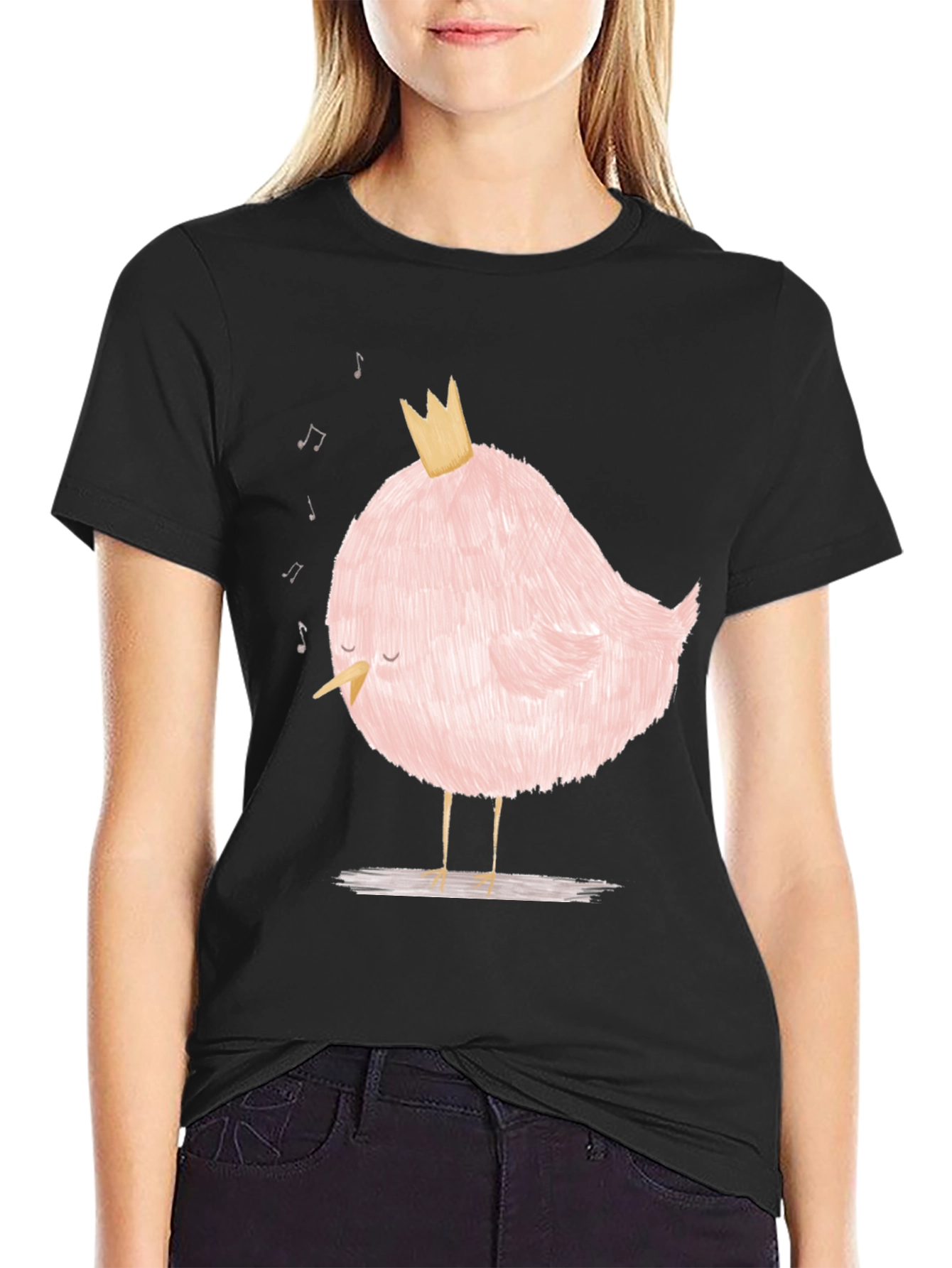Pink Bird with Crown Graphic T-Shirt