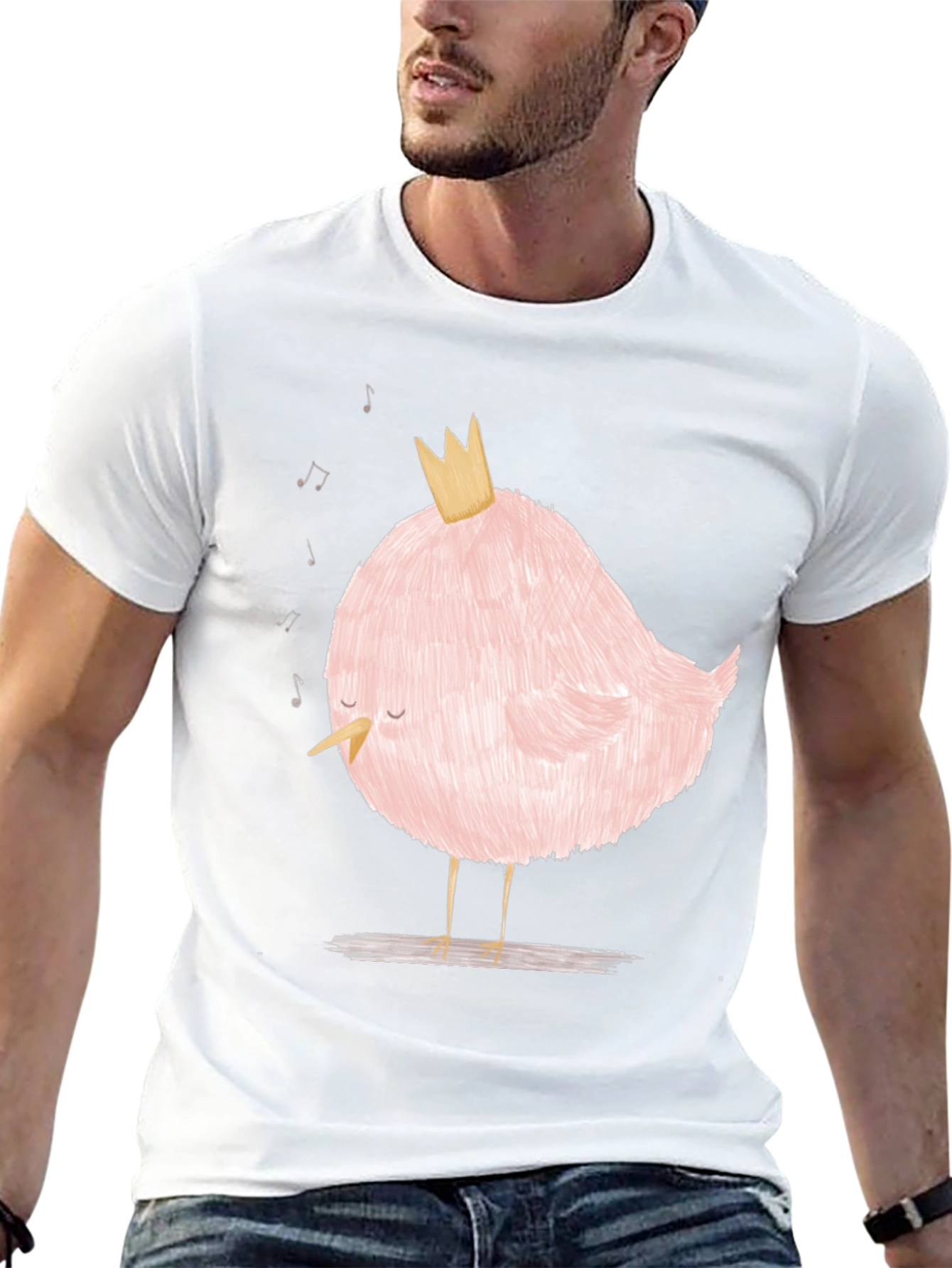 Pink Bird with Crown Graphic T-Shirt