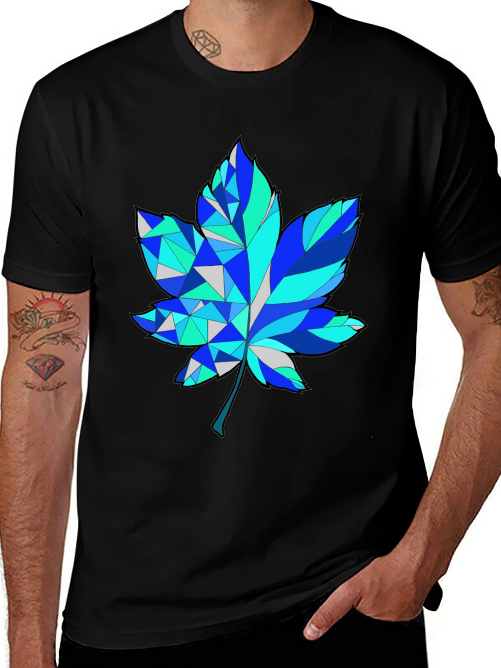 Geometric Maple Leaf Graphic Tee - Trendy Design