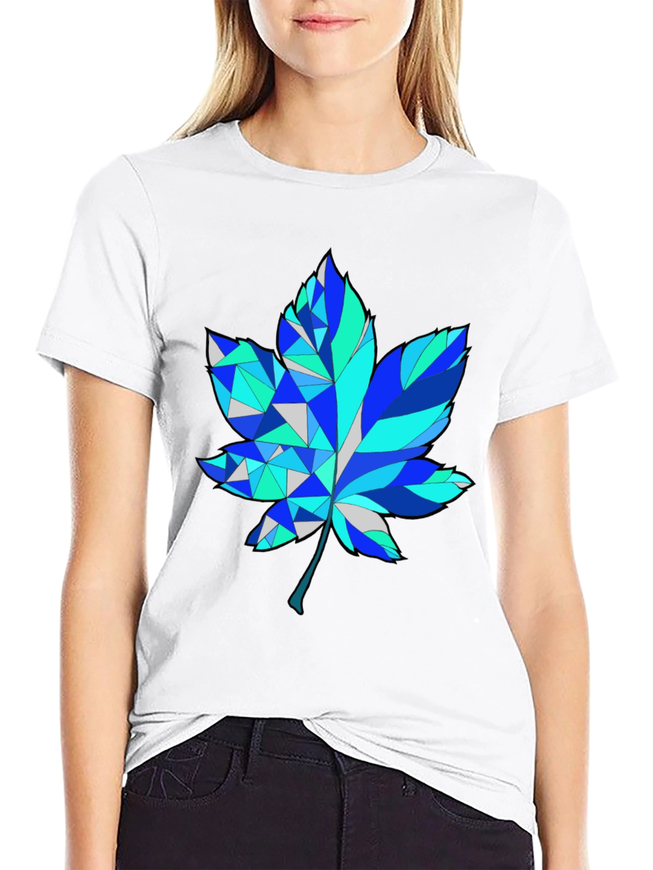 Geometric Maple Leaf Graphic Tee - Trendy Design