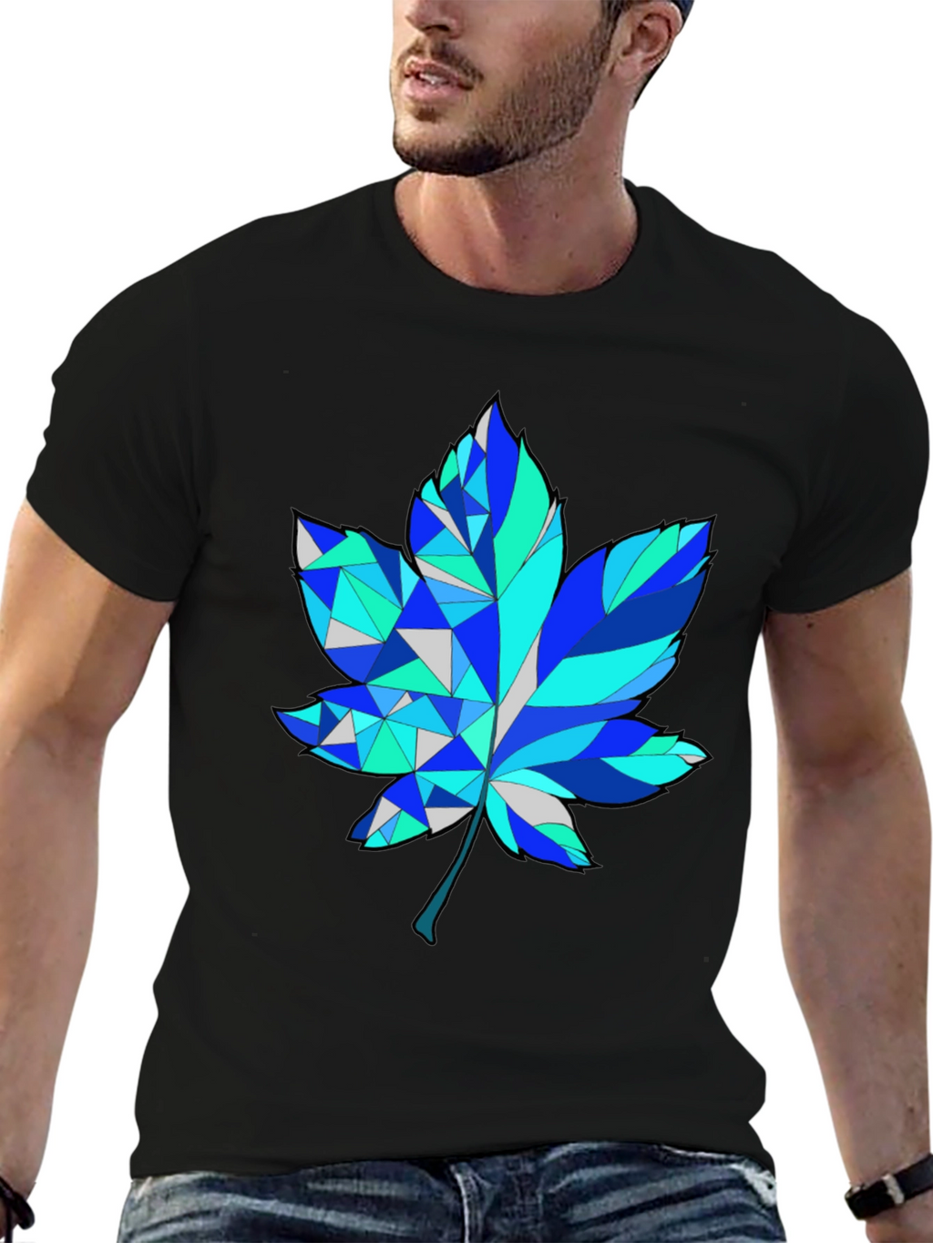 Geometric Maple Leaf Graphic Tee - Trendy Design