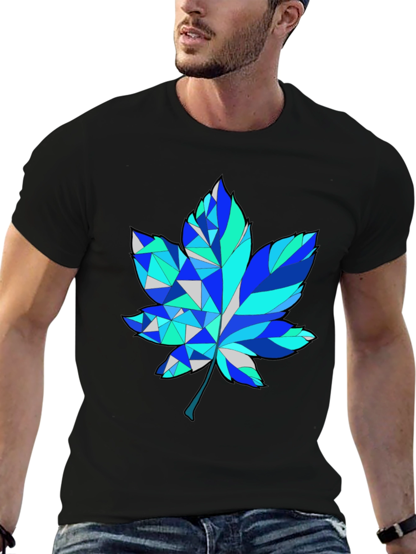 Geometric Maple Leaf Graphic Tee - Trendy Design