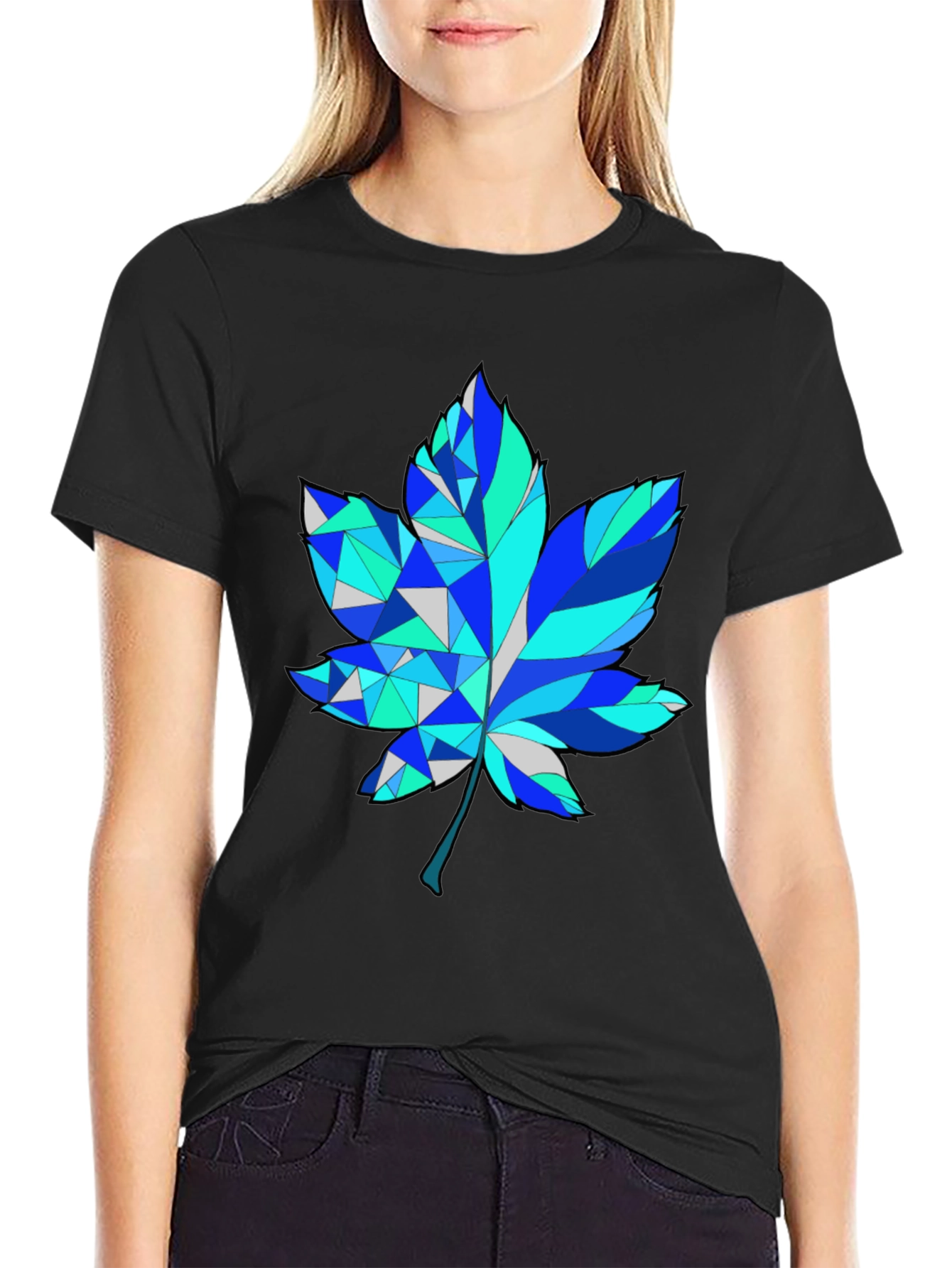 Geometric Maple Leaf Graphic Tee - Trendy Design
