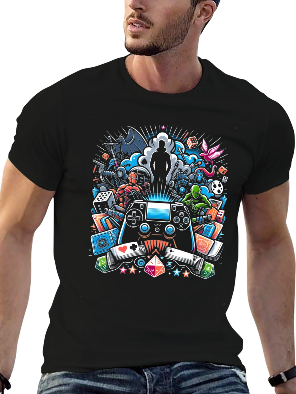 Gaming Collage Graphic Black T-Shirt