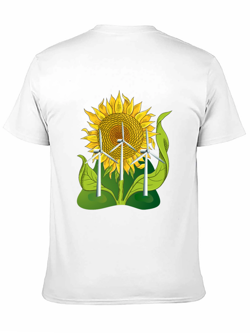 Sunflower & Wind Turbine Graphic Tee - Eco-Friendly Design
