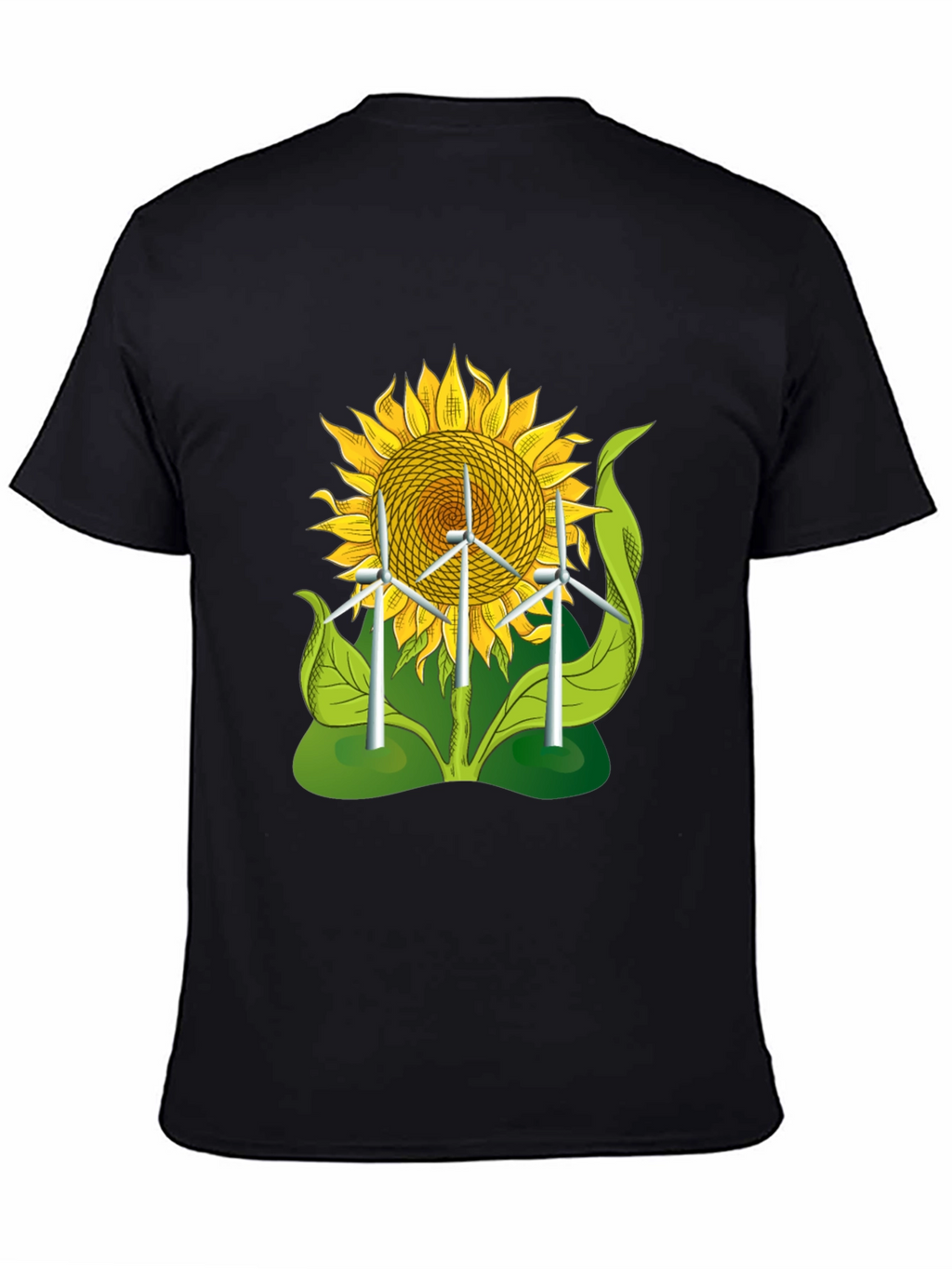 Sunflower & Wind Turbine Graphic Tee - Eco-Friendly Design