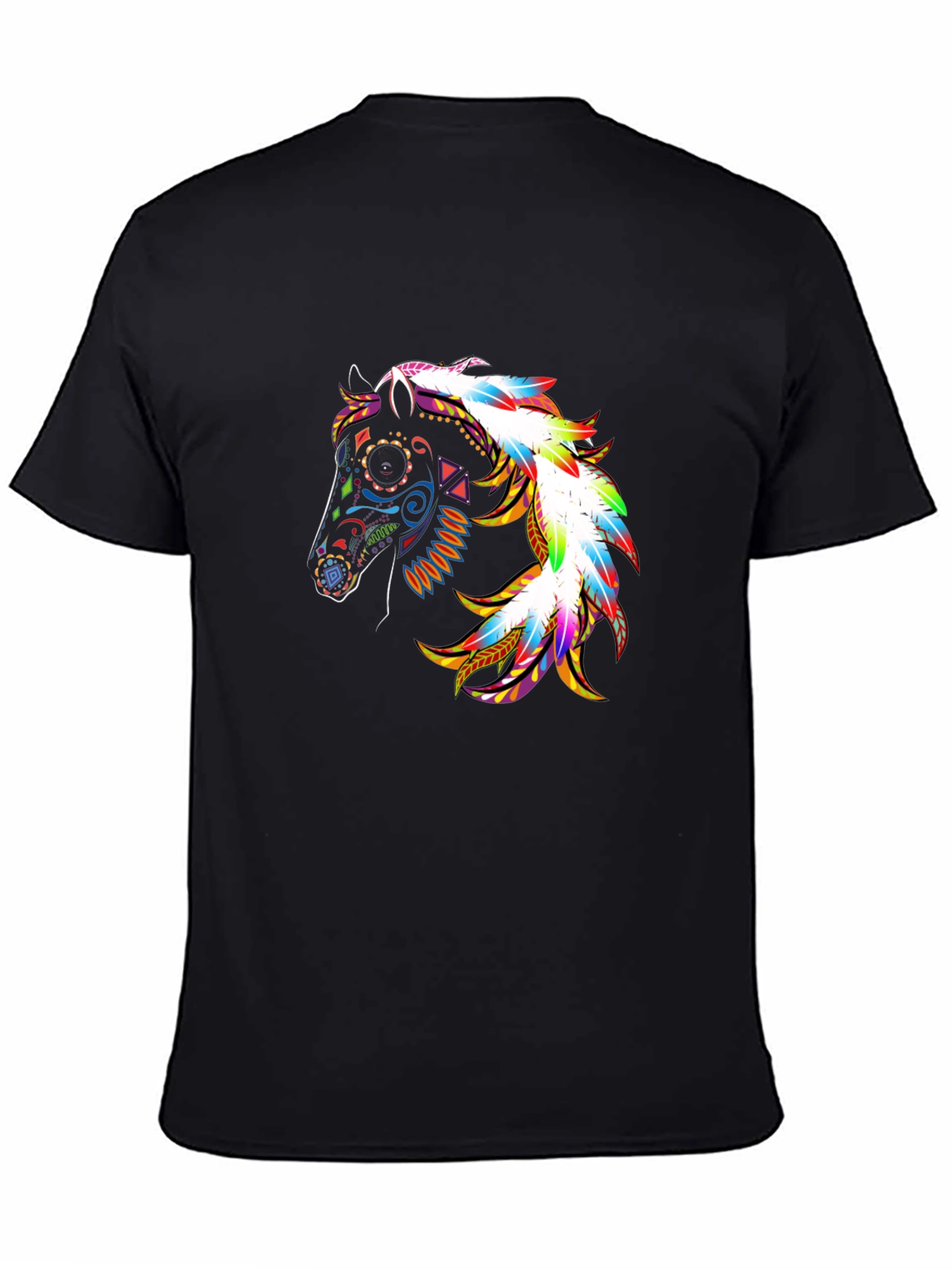 Colorful Horse Graphic Black T-Shirt
