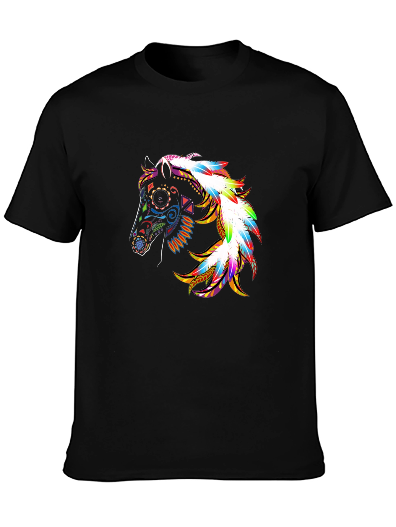 Colorful Horse Graphic Black T-Shirt