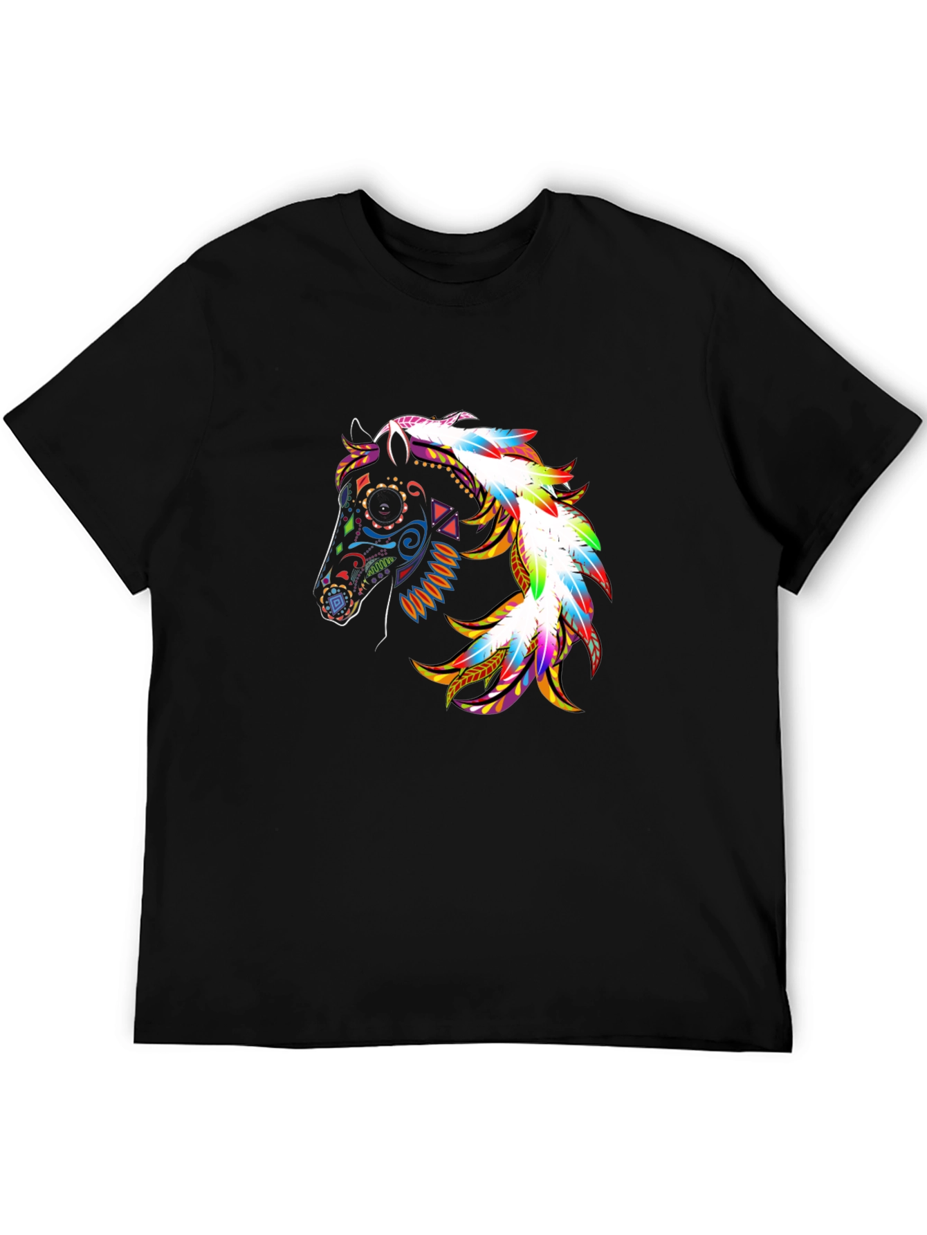 Colorful Horse Graphic Black T-Shirt
