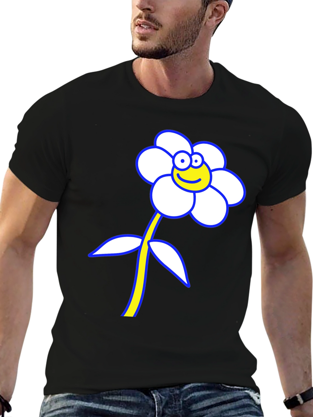 Funny Flower Graphic T-Shirt - Black Cotton Tee