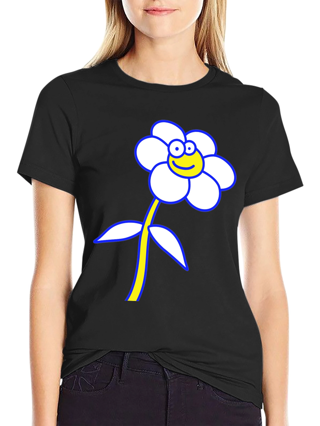 Funny Flower Graphic T-Shirt - Black Cotton Tee