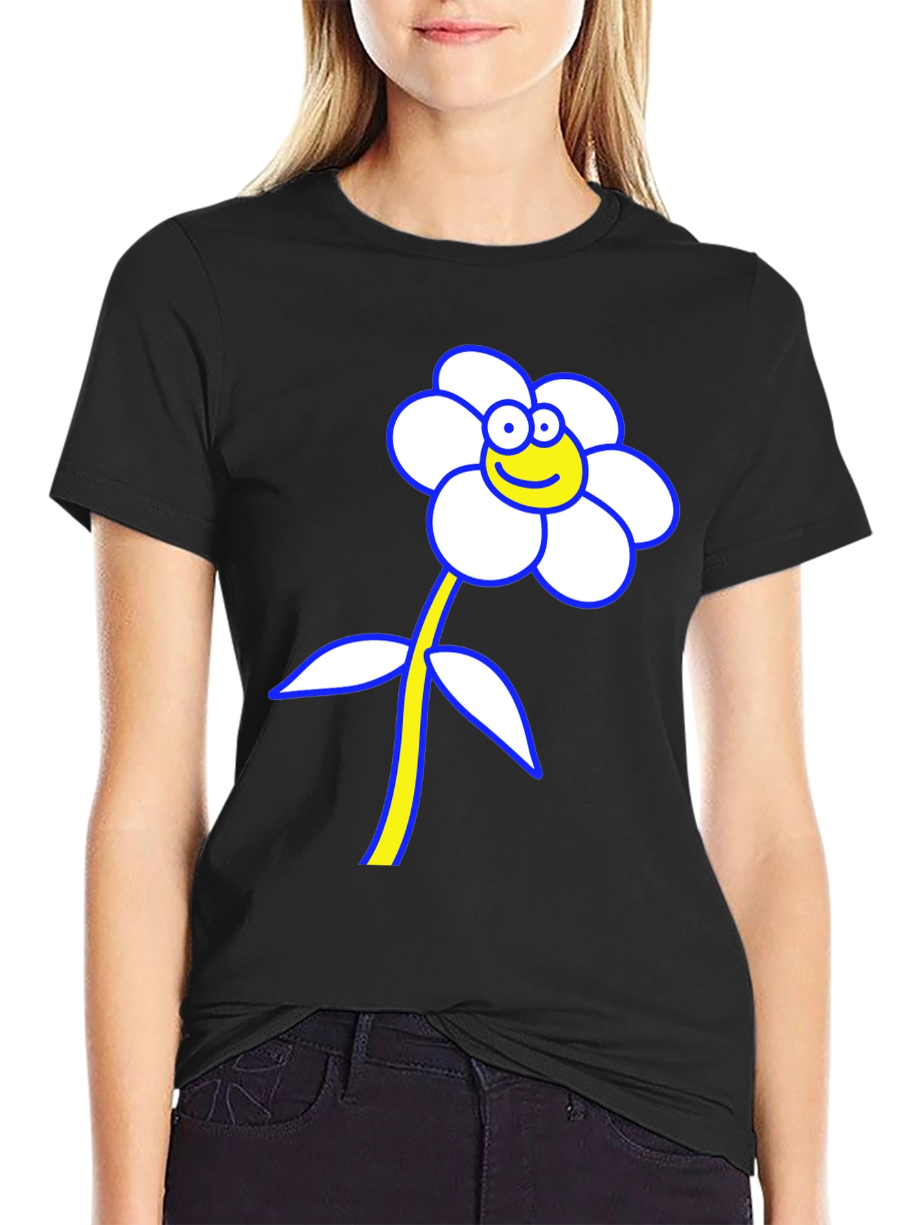 Funny Flower Graphic T-Shirt - Black Cotton Tee