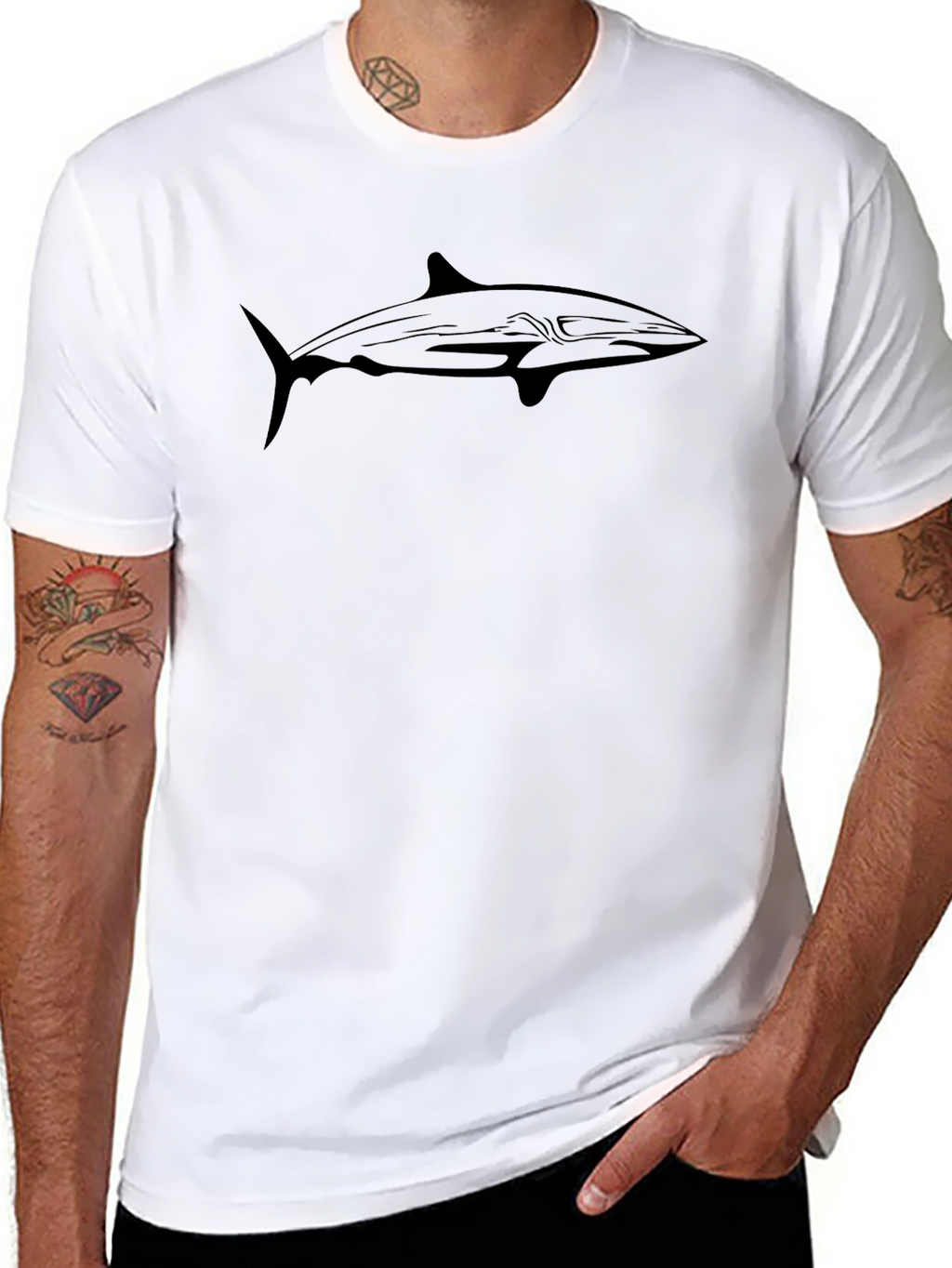 Mens Black T-shirt with Shark Print