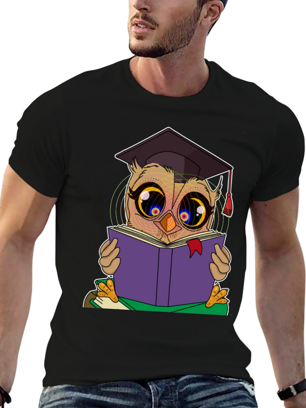 Graduation Owl Reading Book Black T-Shirt