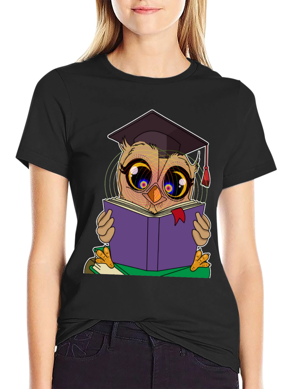 Graduation Owl Reading Book Black T-Shirt