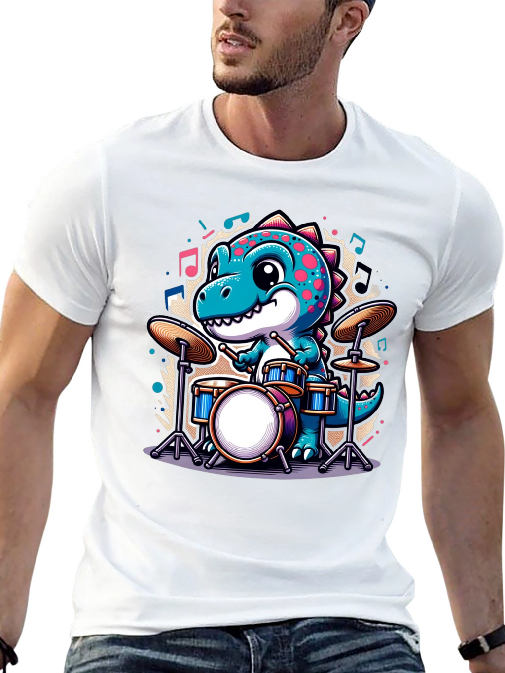 Dino Drummer Graphic Tee - Black T-Shirt
