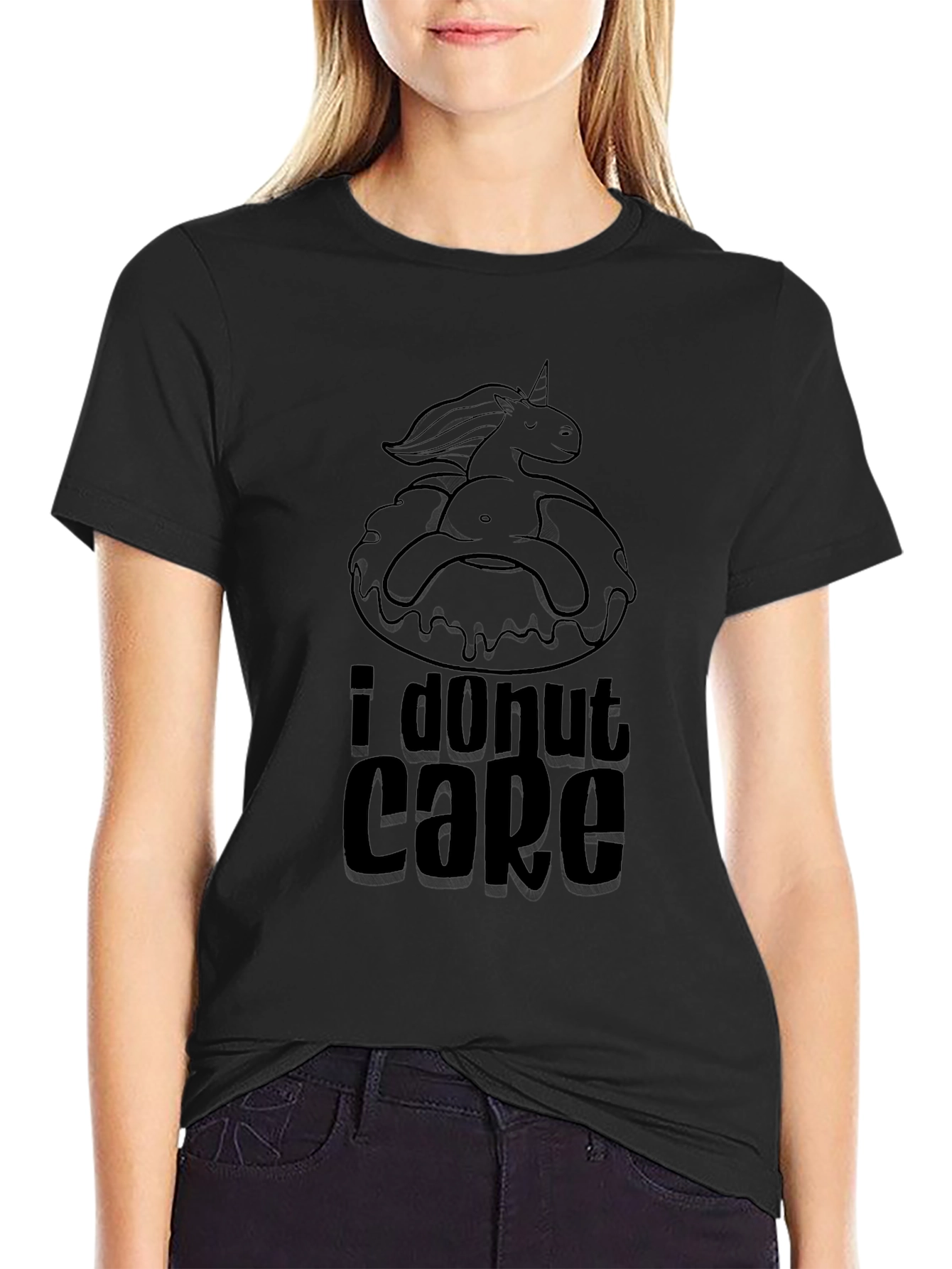 I Donut Care Black T-Shirt Funny Graphic Tee