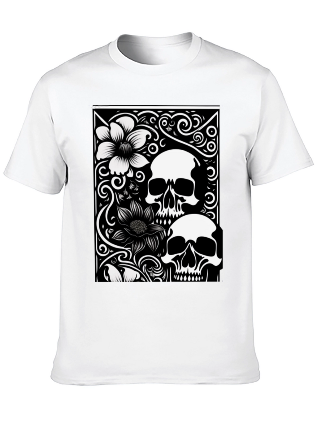 Skull & Flower Graphic Tee - Black Cotton T-Shirt