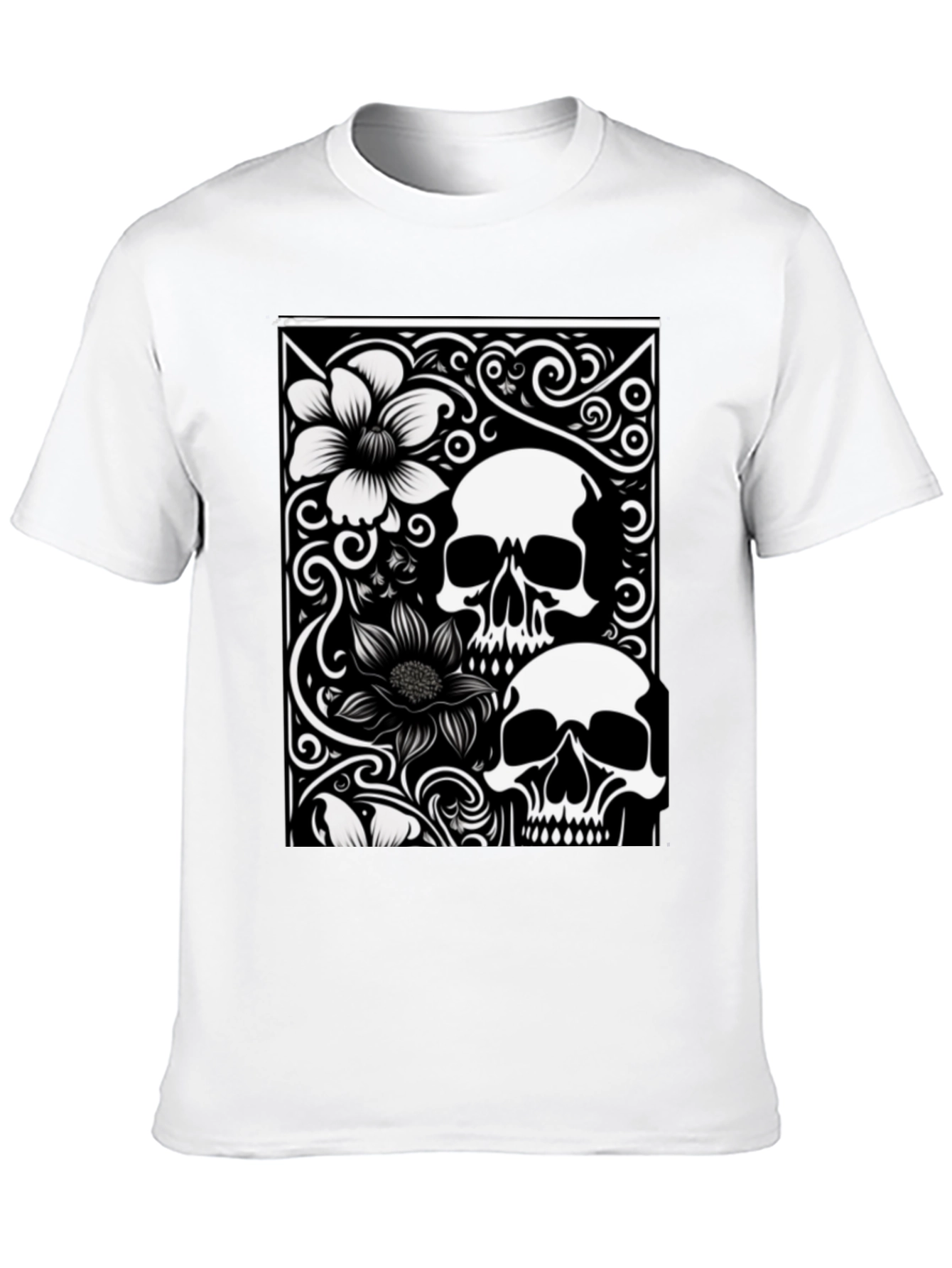 Skull & Flower Graphic Tee - Black Cotton T-Shirt