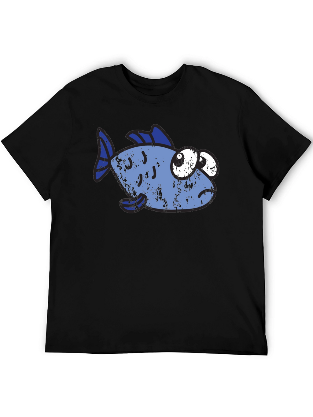 Funny Distressed Cartoon Fish Graphic T-Shirt