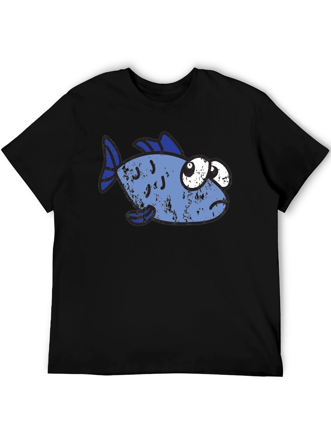 Funny Distressed Cartoon Fish Graphic T-Shirt