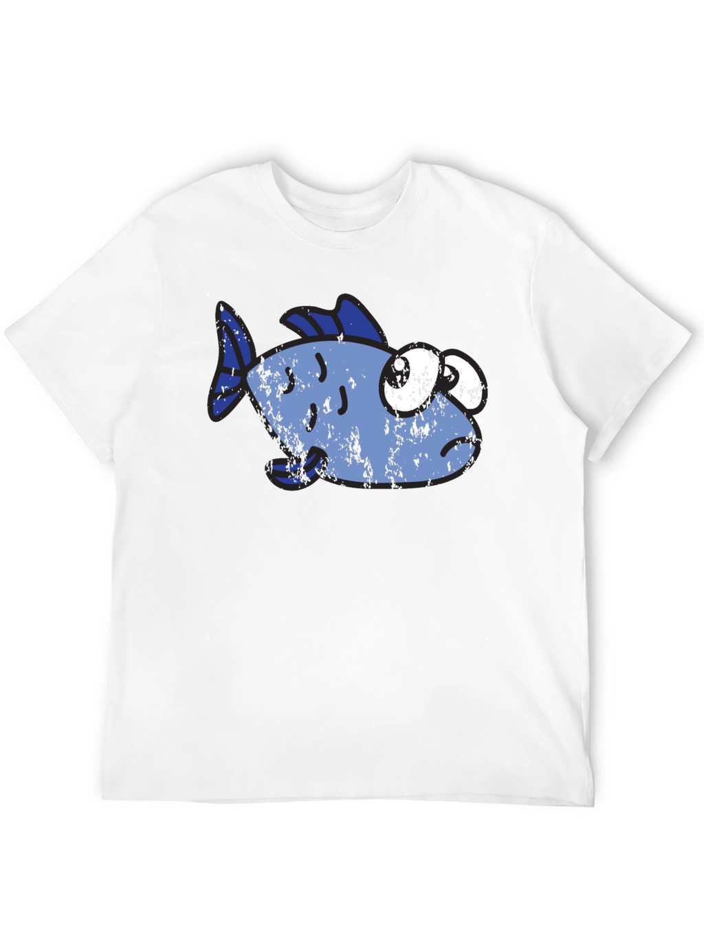 Funny Distressed Cartoon Fish Graphic T-Shirt